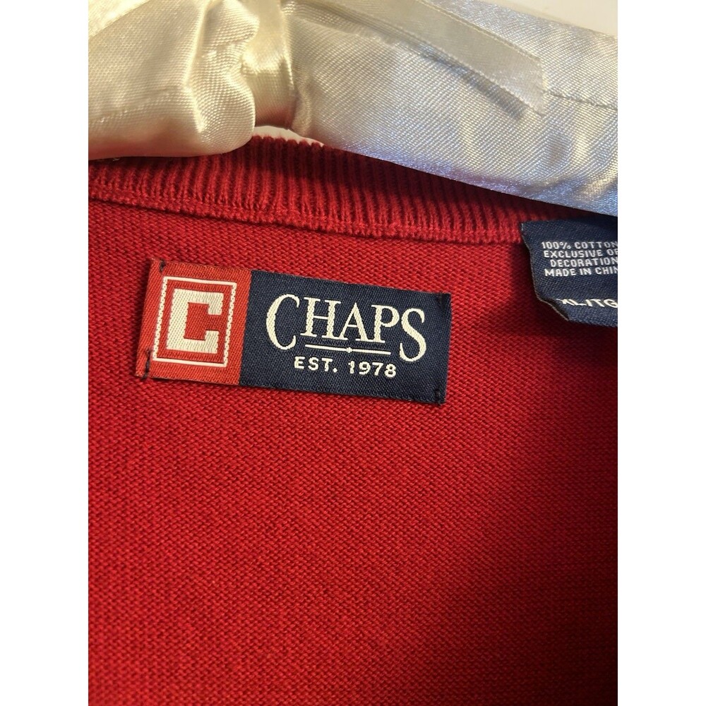 Chaps Mens XL Red Argyle Sweater Vest Cotton V Neck Preppy Golf Classic Dad Gift - Picture 3 of 13